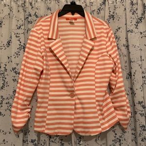 thrifted coral and white striped women’s blazer